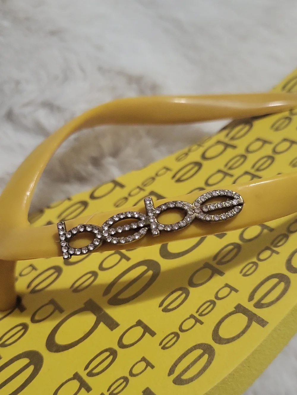 Bebe Samirah Rhinestone Yellow Flip Flops